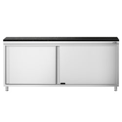 Szafka robocza ze stali nierdzewnej PREMIUM – 2000 x 700 mm – z drzwiami przesuwnymi – wraz z blatem granitowym