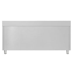 Szafka robocza ze stali nierdzewnej ECO – 2000 x 600 mm – z obrzeżem – z 4 szufladami i drzwiami przesuwnymi