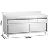 Szafka robocza ze stali nierdzewnej PREMIUM – 2000 x 600 mm – z obrzeżem – z 4 szufladami i drzwiami przesuwnymi