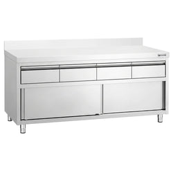 Edelstahl Arbeitsschrank PREMIUM - 2000x700mm - mit 4 Schubladen & Aufkantung
