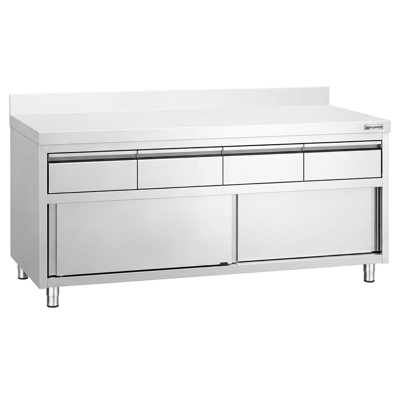 Edelstahl Arbeitsschrank PREMIUM - 2000x700mm - mit 4 Schubladen & Aufkantung