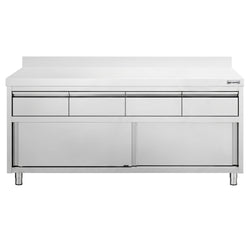 Edelstahl Arbeitsschrank PREMIUM - 2000x700mm - mit 4 Schubladen & Aufkantung