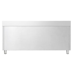 Szafka robocza ze stali nierdzewnej PREMIUM – 2000 x 600 mm – z obrzeżem – z 4 szufladami i drzwiami przesuwnymi