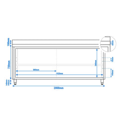 Stainless Steel Floor Cupboard PREMIUM - 2000x600mm - with Sliding Doors & Upstand
