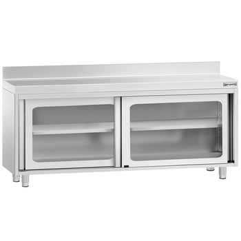 Stainless Steel Floor Cupboard PREMIUM - 2000x600mm - with Glass Sliding Doors & Upstand