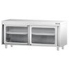 Szafka robocza PREMIUM – stal nierdzewna – 2000 x 600 mm – z drzwiami szklanymi przesuwnymi