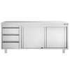 Stainless Steel Floor Cupboard PREMIUM - 2000x600mm - with Sliding Doors - with 3 Drawers left