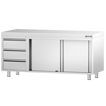 Szafka robocza ze stali nierdzewnej PREMIUM – 2000 x 600 mm – z 3 szufladami po lewej stronie - Prime Gastro