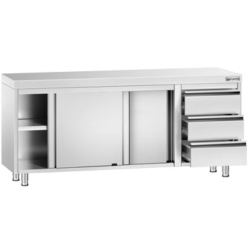 Szafka robocza ze stali szlachetnej PREMIUM – 2000 x 600 mm – z 3 szufladami po prawej stronie - Prime Gastro