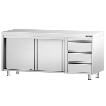 Szafka robocza ze stali szlachetnej PREMIUM – 2000 x 600 mm – z 3 szufladami po prawej stronie - Prime Gastro