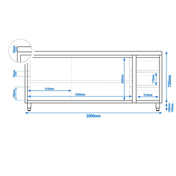 Szafka robocza ze stali szlachetnej PREMIUM – 2000 x 600 mm – z 3 szufladami po prawej stronie - Prime Gastro