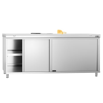 Szafka robocza ze stali nierdzewnej PREMIUM - 2000 x 800 mm - z drzwiami przesuwnymi - wraz z deską do krojenia w kolorze białym - Prime Gastro