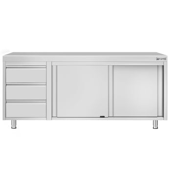 Szafka robocza ze stali nierdzewnej ECO - 2000 x 700 mm - z 3 szufladami po lewej stronie - Prime Gastro