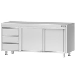 Stainless Steel Floor Cupboard ECO - 2000x700mm - with Sliding Doors - with 3 Drawers left