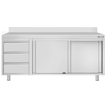 Szafka robocza ze stali nierdzewnej ECO - 2000x700 mm - z 3 szufladami po lewej stronie & panelem tylnym - Prime Gastro