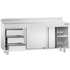 Stainless Steel Floor Cupboard PREMIUM - 2000x700mm - with Sliding Doors - with 3 Drawers left & Upstand