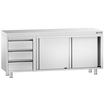 Stainless Steel Floor Cupboard PREMIUM - 2000x700mm - with Sliding Doors with 3 Drawers left