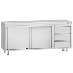 Stainless Steel Floor Cupboard ECO - 2000x700mm - with Sliding Doors - with 3 Drawers right