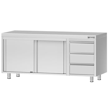 Szafka robocza ze stali nierdzewnej ECO - 2000 x 700 mm - z 3 szufladami po prawej stronie - Prime Gastro