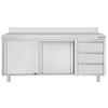 Stainless Steel Floor Cupboard ECO - 2000x700mm - with Sliding Doors & with 3 Drawers right & Upstand