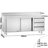 Stainless Steel Floor Cupboard PREMIUM - 2000x700mm - with Sliding Doors, 3 Drawers right & Upstand