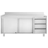 Stainless Steel Floor Cupboard PREMIUM - 2000x700mm - with Sliding Doors, 3 Drawers right & Upstand