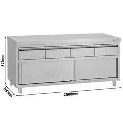 Edelstahl Arbeitsschrank ECO - 2000x700mm - mit 4 Schubladen