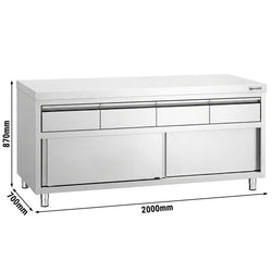 Edelstahl Arbeitsschrank PREMIUM - 2000x700mm - mit 4 Schubladen