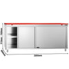 Szafka robocza PREMIUM – stal nierdzewna – 2000 x 800 mm – z drzwiami przesuwnymi – z czerwoną deską do krojenia