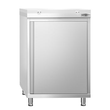 Szafka robocza ze stali nierdzewnej PREMIUM - 600 x 600 mm - z drzwiami skrzydłowymi - wraz z deską do krojenia w kolorze białym - Prime Gastro