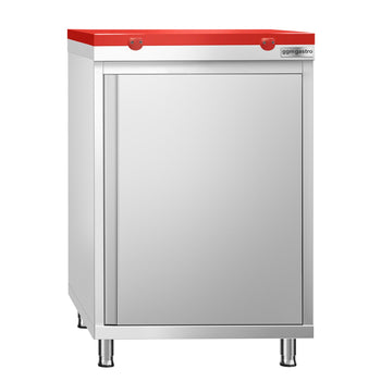 Szafka robocza ze stali nierdzewnej PREMIUM - 600 x 600 mm - z drzwiami skrzydłowymi - wraz z deską do krojenia w kolorze czerwonym - Prime Gastro