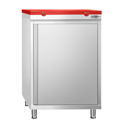 Szafka robocza PREMIUM – stal nierdzewna – 600 x 600 mm – z drzwiami skrzydłowymi – z czerwoną deską do krojenia, zdjęcie 3 z 10