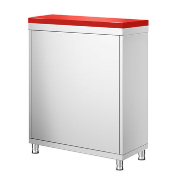Szafka robocza ze stali nierdzewnej PREMIUM - 600 x 600 mm - z drzwiami skrzydłowymi - wraz z deską do krojenia w kolorze czerwonym - Prime Gastro