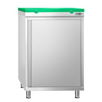 Szafka robocza ze stali nierdzewnej PREMIUM - 600 x 700 mm - z drzwiami skrzydłowymi - wraz z deską do krojenia w kolorze zielonym - Prime Gastro