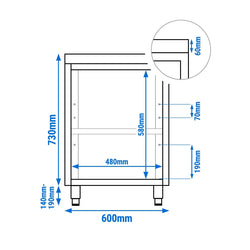 Stainless Steel Floor Cupboard PREMIUM - 600x700mm - with Hinged Doors