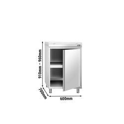 Szafka robocza ze stali nierdzewnej PREMIUM - 600x700mm - z zestawem drzwi na zawiasach - z deską do krojenia, kolor: biały