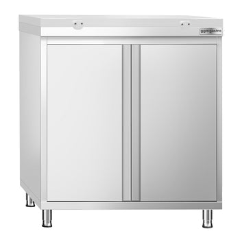 Szafka robocza ze stali nierdzewnej PREMIUM - 800 x 600 mm - z drzwiami skrzydłowymi, z deską do krojenia, biała - Prime Gastro