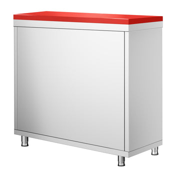 Szafka robocza ze stali nierdzewnej PREMIUM – 800 x 700 mm – z drzwiami skrzydłowymi, w zestawie z płytą do krojenia, kolor czerwony - Prime Gastro