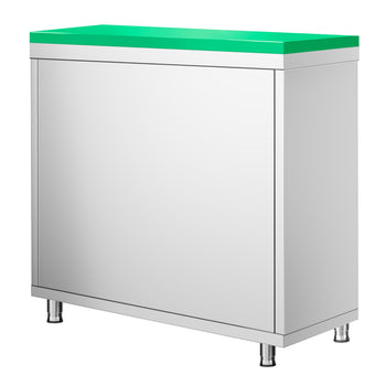 Szafka robocza ze stali nierdzewnej PREMIUM - 800 x 600 mm - z drzwiami skrzydłowymi, z deską do krojenia, zielona - Prime Gastro