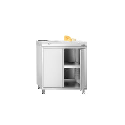 Stainless Steel Floor Cupboard PREMIUM - 800x700mm - with Double Doors - incl. Chopping Board White