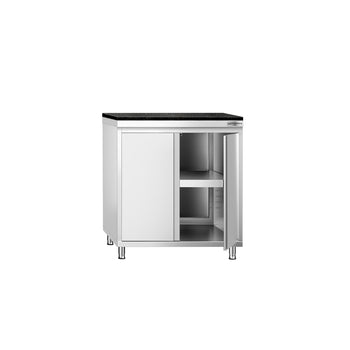 Szafka robocza ze stali nierdzewnej PREMIUM – 800 x 700 mm – z drzwiami skrzydłowymi – wraz z blatem granitowym