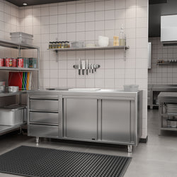 Stainless Steel Floor Cupboard PREMIUM - 2000x700mm - with Sliding Doors with 3 Drawers left