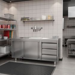 Stainless Steel Floor Cupboard PREMIUM - 2000x700mm - with Sliding Doors - with 3 Drawers right