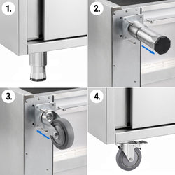 Szafka robocza PREMIUM – stal nierdzewna – 2000 x 600 mm – z drzwiami przesuwnymi – z zieloną deską do krojenia 1/2