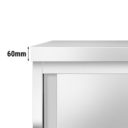 Szafka robocza ze stali nierdzewnej PREMIUM - 2000x700mm - z szklanymi drzwiami suwanymi, z półką pośrednią, z rantem
