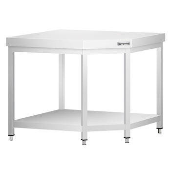 Narożny stół roboczy ze stali nierdzewnej PREMIUM – 1000 x 600 mm – z podstawą - Prime Gastro