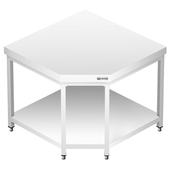 Narożny stół roboczy ze stali nierdzewnej PREMIUM – 1150 x 800 mm – z podstawą - Prime Gastro