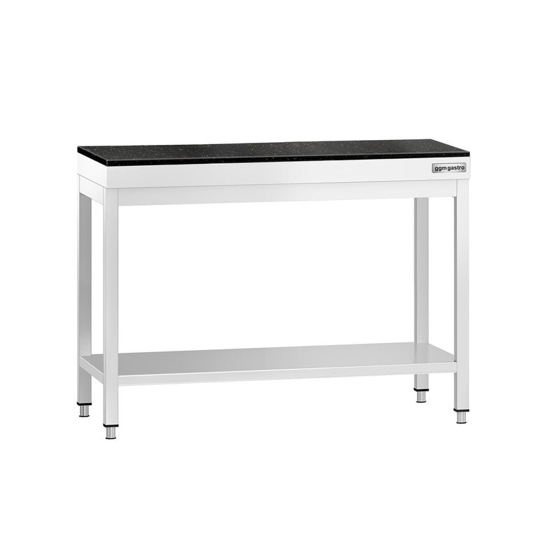 Stół roboczy centralny ze stali nierdzewnej PREMIUM - 1000x800mm - z półką - z blatem granitowym