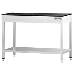 Stół roboczy centralny ze stali nierdzewnej PREMIUM - 1000x800mm - z półką - z blatem granitowym