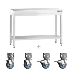 Stół roboczy ze stali nierdzewnej PREMIUM – 1000 x 800 mm – z półką dolną i kółkami